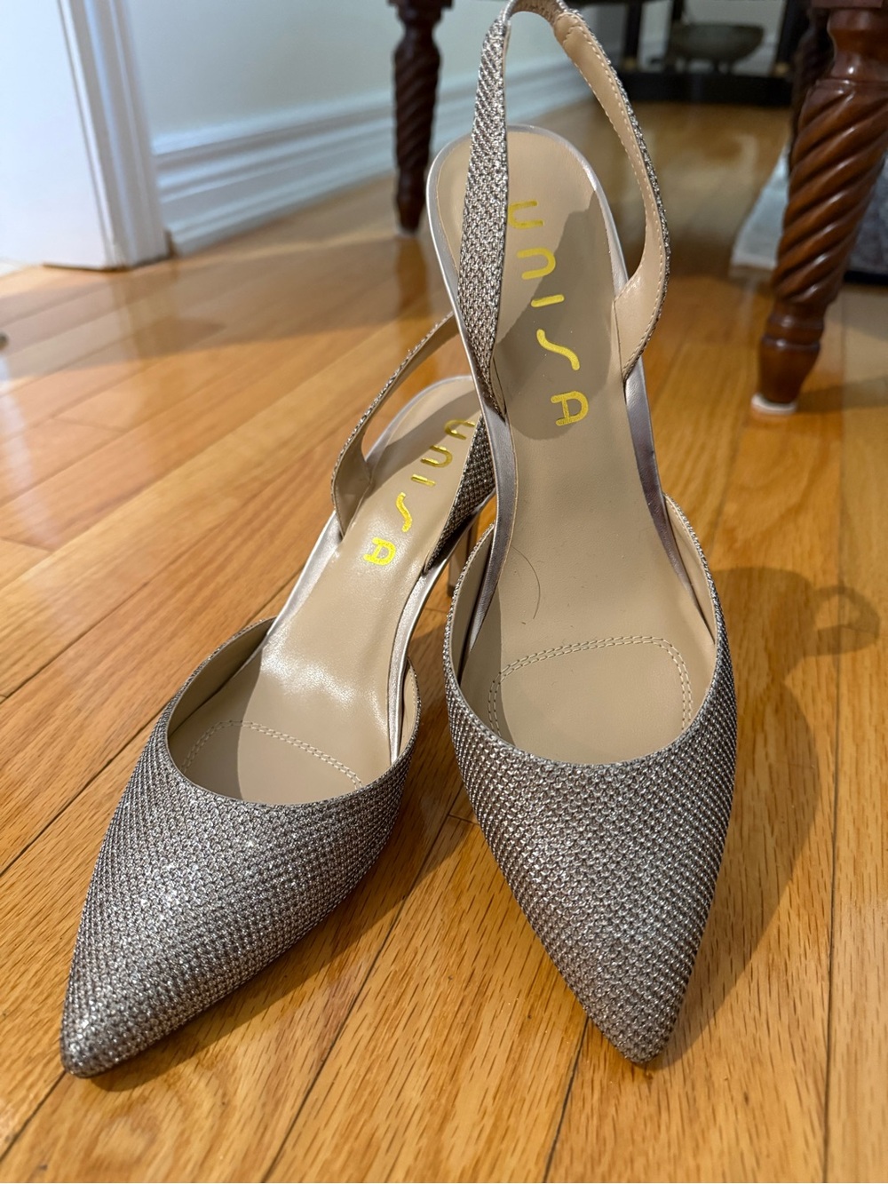 Unisa Sparkle Silver Slingback Pointed Pumps